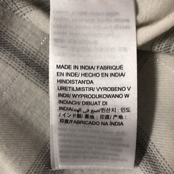 CK Jeans L Cotton White Gray Lurex Plaid Long Sleeve Snap Front Relaxed Shirt - Picture 12 of 15